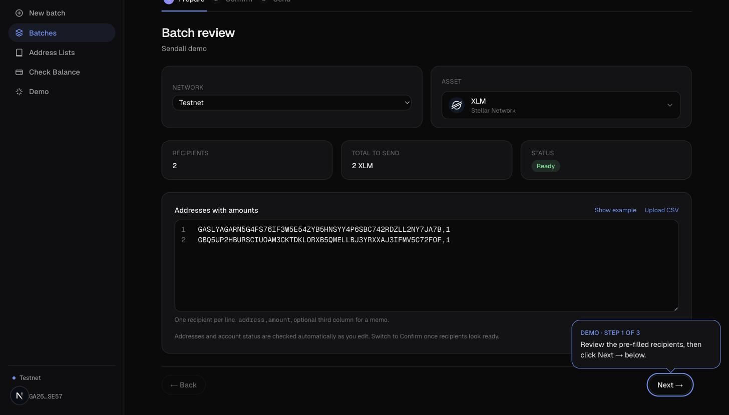 The demo's guided card, anchored to the Next button on the Prepare screen